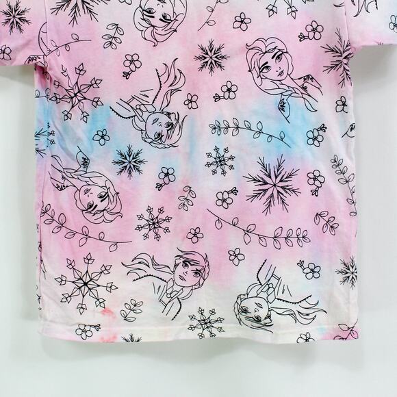 DISNEY Pink Frozen II Cotton Short Sleeve Anna Elsa Tie Dye Short Sleeve Top - Picture 5 of 8
